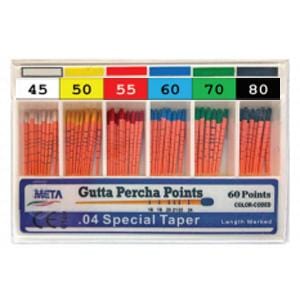 Meta Gutta Percha Points - Taper size 0.04, Color Coded, Spill-Proof Box