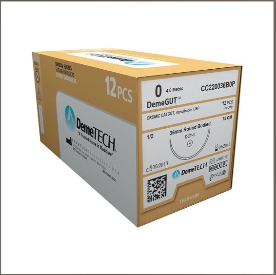 Demetech Sutures 4-0 Chromic Gut DFS-2/19mm 30"/75cm 12/Box DT-635