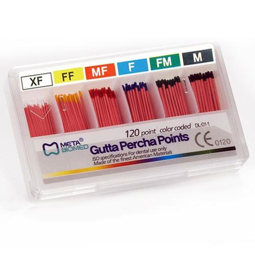Meta Gutta Percha Points - Taper size 0.02, Color Coded, Sterile, Hand-Rolled, Spill-Proof (variations available)