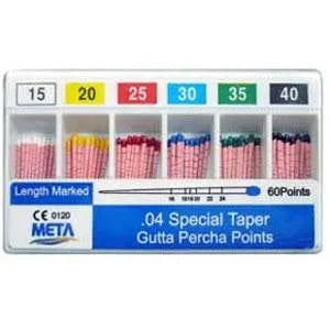 Meta Gutta Percha Points - Taper size 0.04, Color Coded, Spill-Proof Box