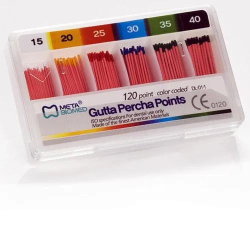 Meta Gutta Percha Points - Taper size 0.02, Color Coded, Sterile, Hand-Rolled, Spill-Proof (variations available)