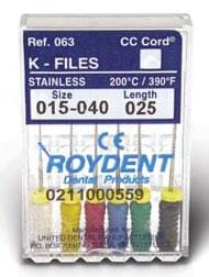 Zipperer K-Files Roydent  25mm #20 6/Box. Stainless Steel*Dentsply - Silmet Dental supplies | Authorized dealers of Silmet products | Silmet dental